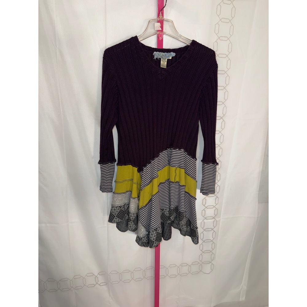 Whimsy & Row Purple Knit Patchwork Asymmetrical Tunic Top Womens S‎ P